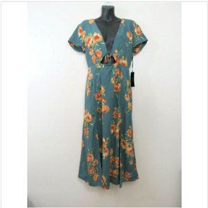 Lulus Short Sleeve Floral Midi Dress Green Cut Out